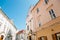 Franciscan church and old town street in Bratislava, Slovakia