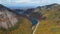 Franconia Notch fall foliage aerial view, New Hampshire NH, USA