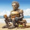 Frankenstein on beach vacation. A halloween twist. Generated by AI.