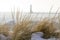Frankfort North Breakwater Lighthouse through sea grass on dunes