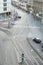 Frankfurt, Germany - 30th May 2018: The tram stop empty street of Frankfurt city, Germany