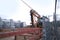 Frankfurt, Germany - January 2022: cranes, excavators, bulldozers, construction site for the construction of buildings in the city