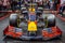 FRANKFURT, GERMANY - SEPT 2019: blue yellow FORMULA ONE F1 RED BULL bolid, IAA International Motor Show Auto Exhibtion