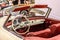 FRANKFURT, GERMANY - SEPT 2019: red ivory leather interior of MERCEDES-BENZ 190 SL 1957 1955 1963 cabrio roadster, IAA