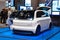 FRANKFURT, GERMANY - SEPT 2019: white autonomous shuttle bus DLR NGC UMV Urban Modular Vehicle, IAA International Motor Show Auto