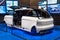 FRANKFURT, GERMANY - SEPT 2019: white autonomous shuttle bus DLR NGC UMV Urban Modular Vehicle, IAA International Motor Show Auto