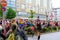 FRANKFURT - July 17, 2021: participants of international LGBT movement, Gay pride parade in city with rainbow flags, demonstration