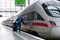 Frankfurt am Main - February 8: Intercity Express, ICE train of Deutsche Bahn in Frankfurt Hbf, Germany. With Fast ICE train you