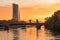 Frankfurt am Main, Germany - October 17th, 2022: Beautiful view to bridge and modern buildings in the city of Frankfurt am Main