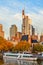 Frankfurt am Main, Germany - October 17th, 2022: Beautiful view to modern buildings in the city of Frankfurt am Main where