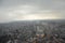 Frankfurt night skyline, panoramic aerial