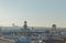 Frankfurt panoramic aerial view in winter morning