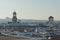 Frankfurt panoramic aerial view in winter morning