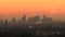 Frankfurt Skyline against red sky at sunrise