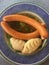 Frankfurter sausages and homemade Semolina dumplings in soup