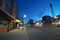 Franklin avenue, the main road, toward Old Town of Yellowknife, Canada, in the night