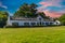 Franschhoek wine valley and dutch style farm houses with blue sky golden cloud