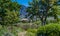 Franschhoek wine valley views from a garden with blue sky clouds in Cape Town western cape