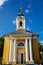 Frantiskovy Lazne, Western Bohemia, Czech Republic, 14 August 2021: Church of the Exaltation of St. Crisis with bell tower, spa