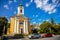 Frantiskovy Lazne, Western Bohemia, Czech Republic, 14 August 2021: Church of the Exaltation of St. Crisis with bell tower, spa