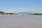 Fraser river with scenic river bank and snow mountains