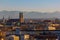 Frauenkirche against alpine panorama in Munich, Germany