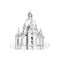 Frauenkirche, Church of our Lady in Dresden, Germany. Black and white drawing sketch. Vector illustration