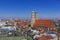 Frauenkirche, gothic church with iconic domed towers. View from Peterskirche tower, panorama of