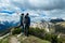 Frauenkogel - Couple backpacker hiking with view on the mountain peaks in the Karawanks in Carinthia. Freedom