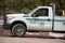 Frazier Park, California, United States - A Forest Service truck at a roadblock, the road was closed due to snowy