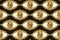 Freaky money pattern with ellipses like eyes with gold coins, chains