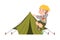 Freckled Boy Junior Scout Jumping with Joy Near Tent Vector Illustration