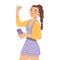 Freckled Female with Braid Showing Fist Pump as Celebratory Hand Gesture Feeling Happiness and Excitement Vector