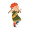 Freckled Girl Junior Scout in Khaki Uniform Walking Vector Illustration