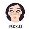 Freckles on the face. Pigmentation on the skin. A pigmented spot on the skin of the face. Vector illustration