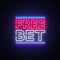 Free Bet Neon sign vector. Light banner, bright night neon sign on the topic of betting, gambling