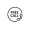 Free call vector line icon. Free phone call care sign contact toll free customer telephone help