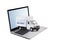 Free delivery cargo truck on laptop