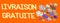 Free delivery written in french for a cover banner with a orange background with trucks