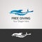 Free diver and dolphin. Freediving logo vector illustration