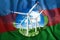 Free energy, windmills against the background of nature and the flag of Azerbaijan. The concept of clean energy, renewable energy