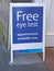 Free eye tests: sign board.