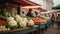 Free Fair Street Market Stall With Cauliflower and Tomato. Traditional Brazilian Free Fair.