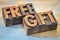 Free gift words in vintage letterpress wood type