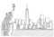 Free hand sketch of New York City Skyline with Statue of Liberty