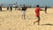 Free kick in a beach soccer game on copacabana beach in rio