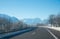 Free motorway to garmisch tourist resort with view to zugspitze mass in winter, bavarian alps