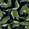 Free painting of summer leaf and pink exotic flora, nature motifs with flowers. Seamless hawaii pattern. Big green palm tropical