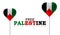 Free palestine and save gaza lettering with flying heart shaped 3d balloons over white background