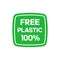 Free plastic 100 percent green rectangle sticker with round corners. Vector illustration.